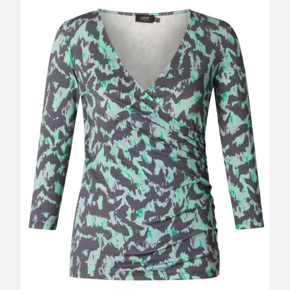 NWT YEST the Netherlands Promedie Essential Faux Wrap Top Steel Blue Green 10